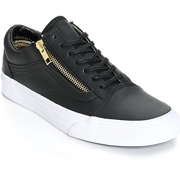 black leather vans with gold zipper